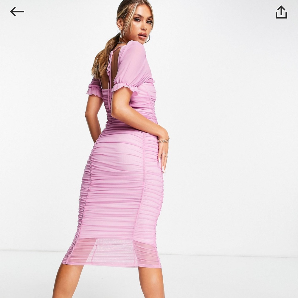 Ruched Frill Detail Nidi Dress in lilac